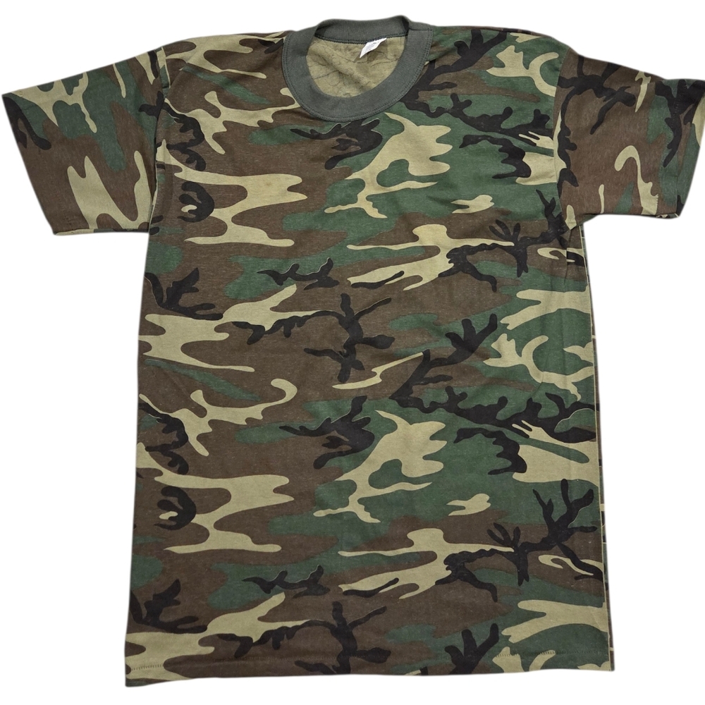 Vintage Woodland Camouflage T-Shirt USA 80s 90s Camo Tee Swing Single Stitch XL